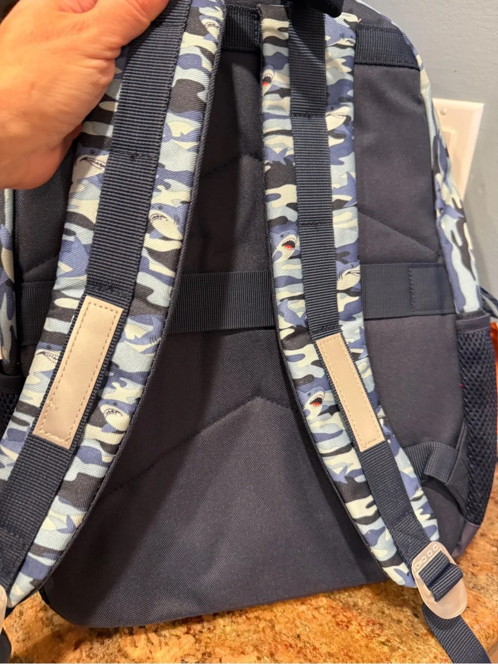 Kids Blue Shark Backpack with Clear Shark Pouch Lunch Box Shark Charm 4 pieces